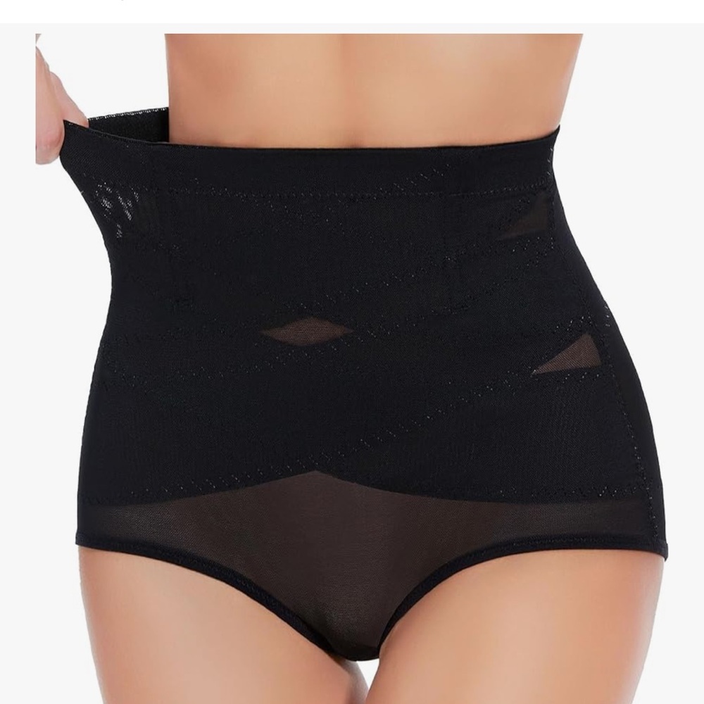 Black High-Waisted Shapewear with Sheer Mesh Panels
